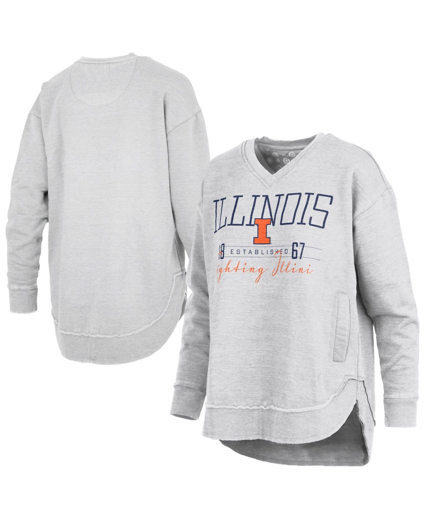 Женская толстовка Pressbox Heather Gray Illinois Fighting Illini Marcus East Hall Poncho V-Neck — фото 1