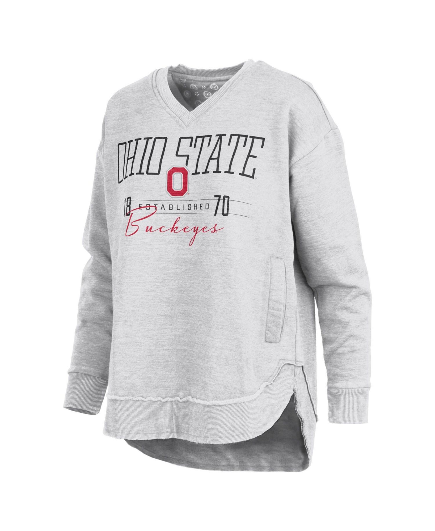 Women's Heather Gray Ohio State Buckeyes Marcus East Hall Poncho V-Neck Sweatshirt