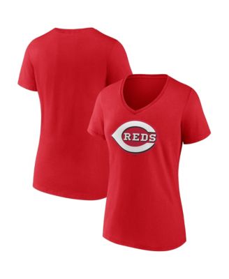 Women's Red Cincinnati Reds Logo Athletic V-Neck T-Shirt