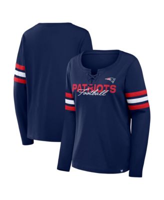 Women's Navy New England Patriots Team First Coverage Scheme Lace-Up Long Sleeve T-Shirt