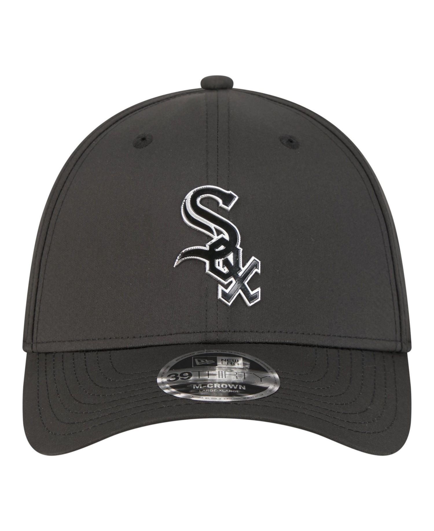 Men's Black Chicago White Sox Metallic 39THIRTY M-Crown Flex Hat