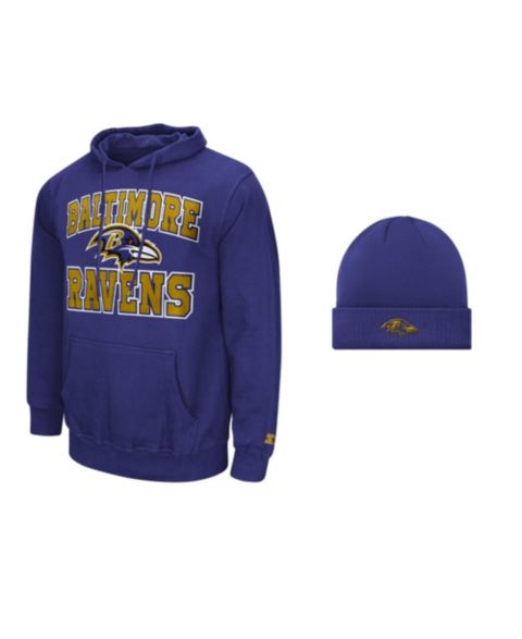 Мужские худи Starter Purple Baltimore Ravens and Cuffed Knit Hat Combo Pack