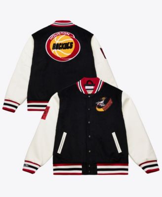 Men's Black/White Houston Rockets Hardwood Classics Off Day Full-Snap Varsity Jacket