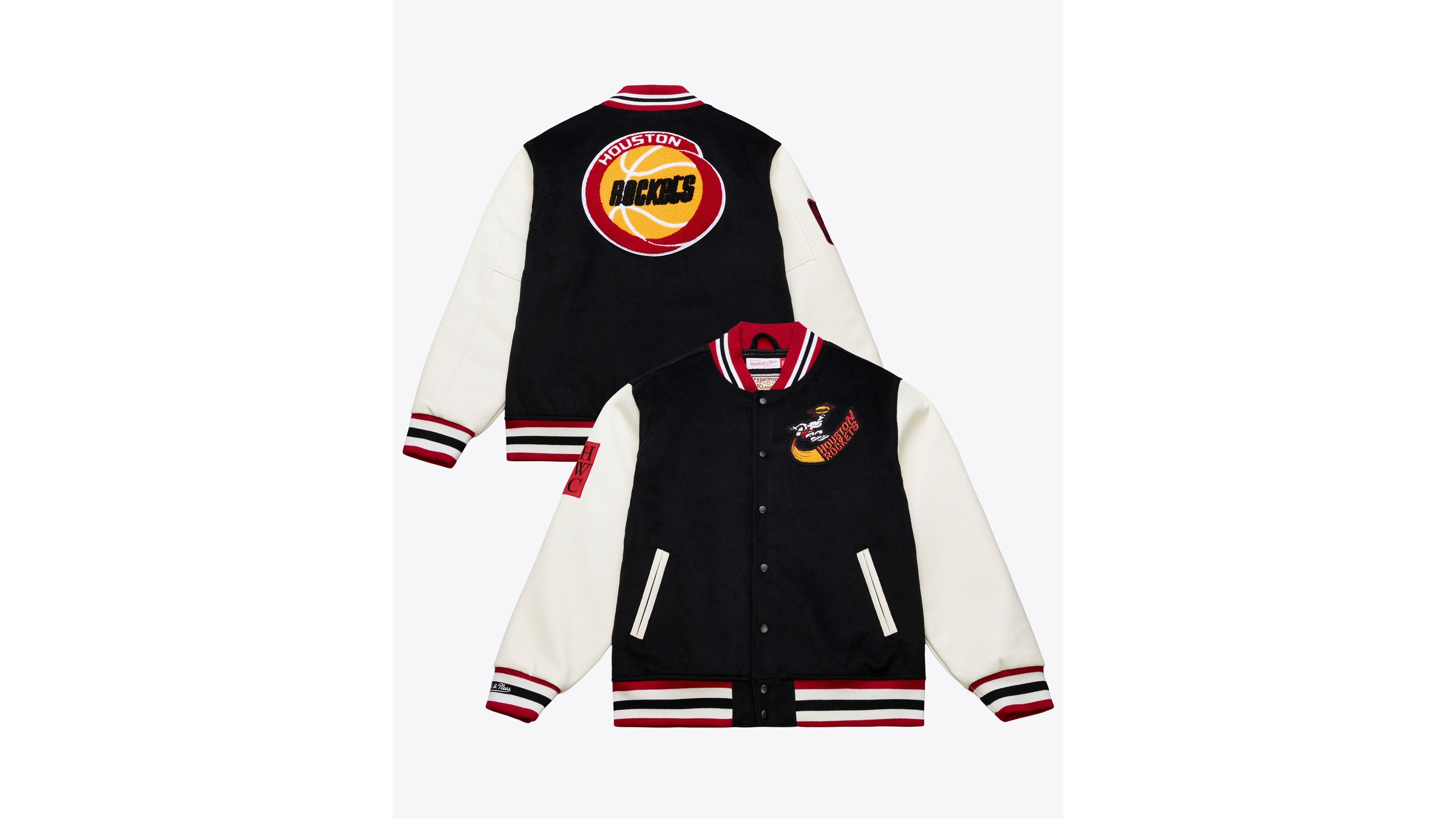 Mitchell & Ness Men's Black/White Houston Rockets Hardwood Classics Off Day Full-Snap Varsity Jacket