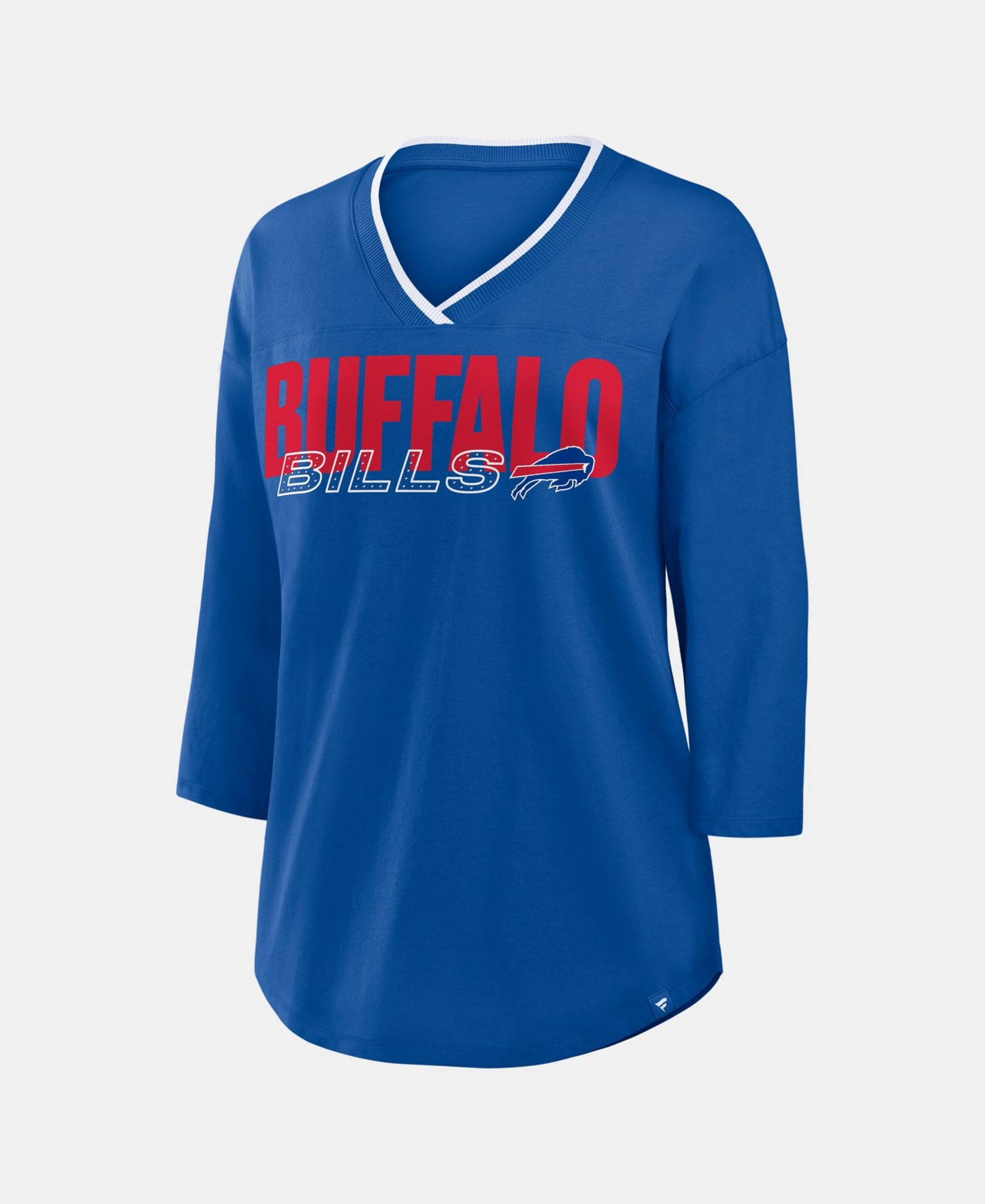 Women's Buffalo Bills Deceptive Juke 3/4-Sleeve V-Neck Rhinestone Graphic T-Shirt