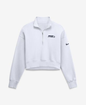 Women's White Seattle Seahawks Oversized Phoenix Fleece Cropped Quarter-Zip Sweatshirt
