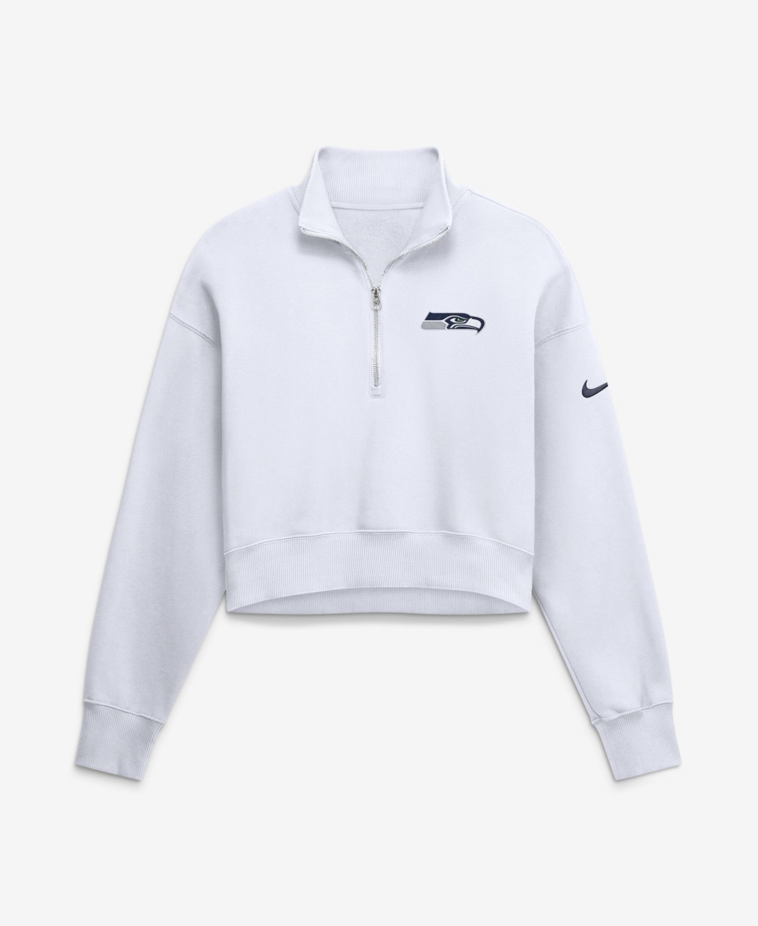Women's White Seattle Seahawks Oversized Phoenix Fleece Cropped Quarter-Zip Sweatshirt
