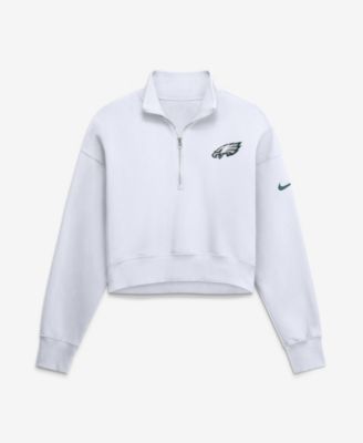 Women's White Philadelphia Eagles Oversized Phoenix Fleece Cropped Quarter-Zip Sweatshirt