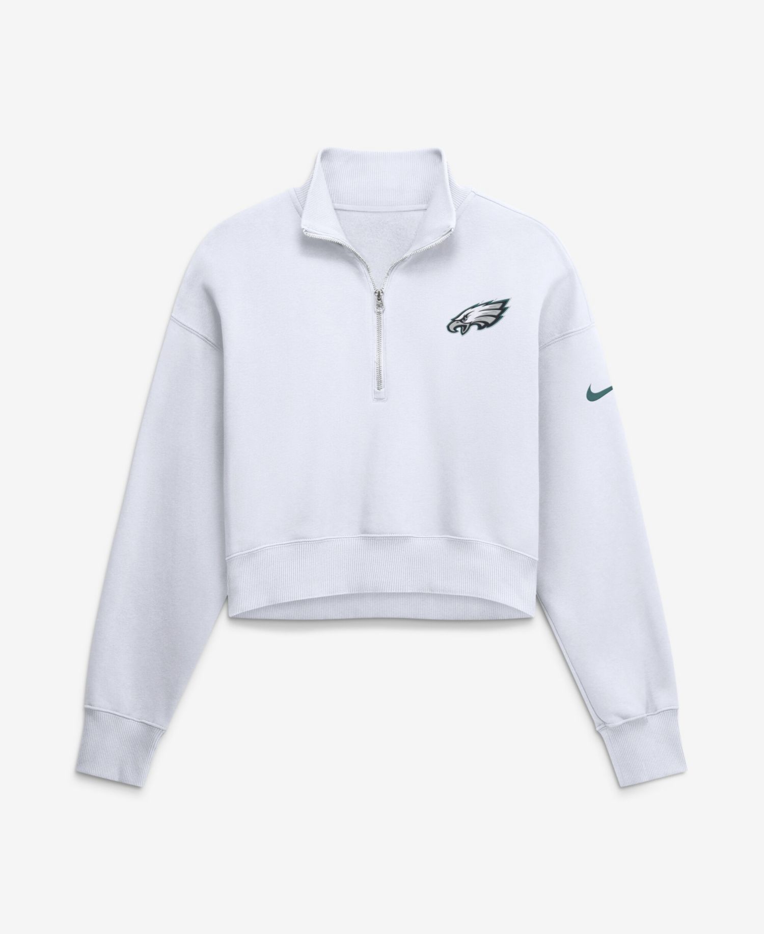 Women's White Philadelphia Eagles Oversized Phoenix Fleece Cropped Quarter-Zip Sweatshirt