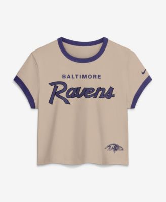 Women's Cream Baltimore Ravens Rewind Ringer Mod Cropped T-Shirt