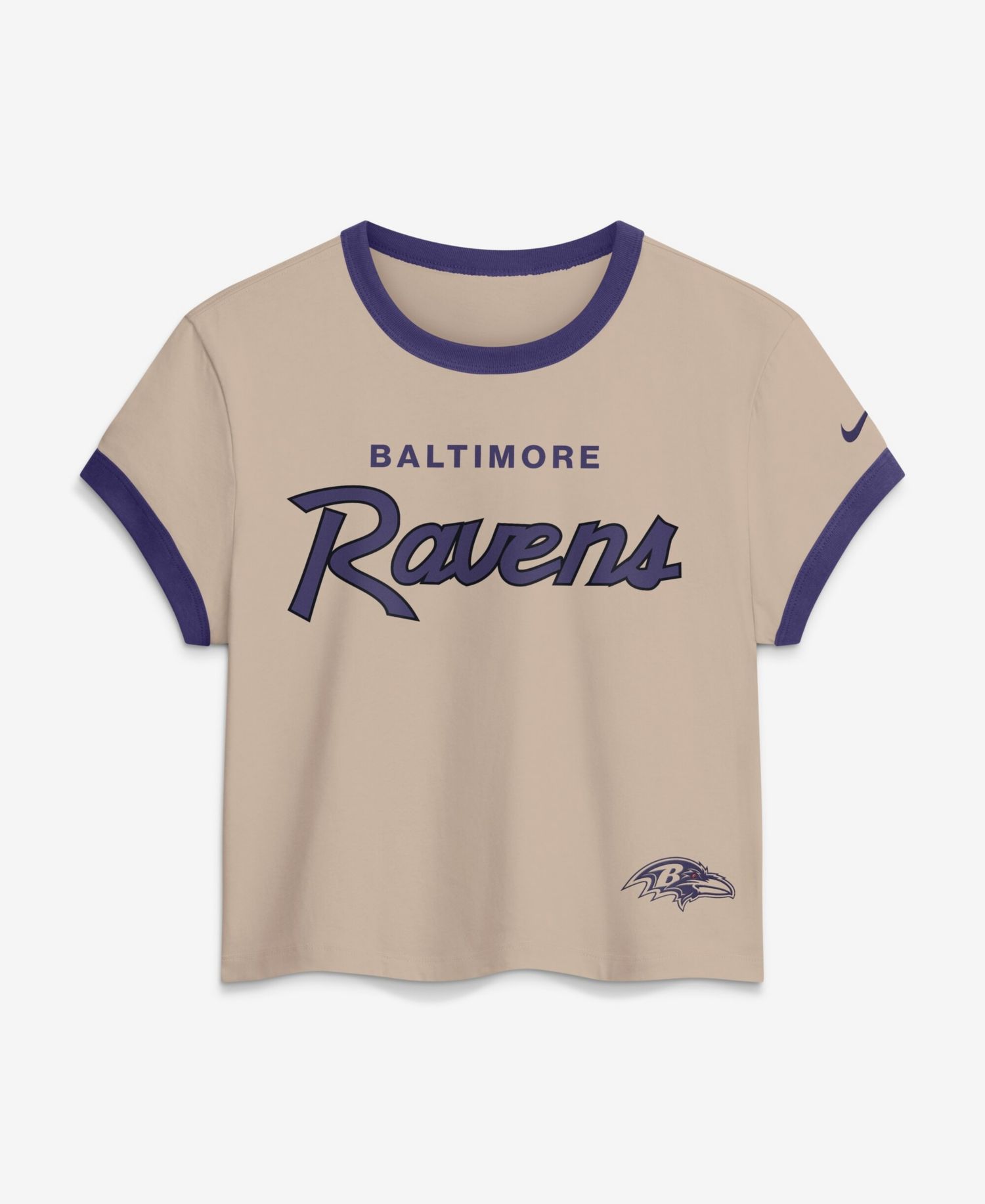 Women's Cream Baltimore Ravens Rewind Ringer Mod Cropped T-Shirt