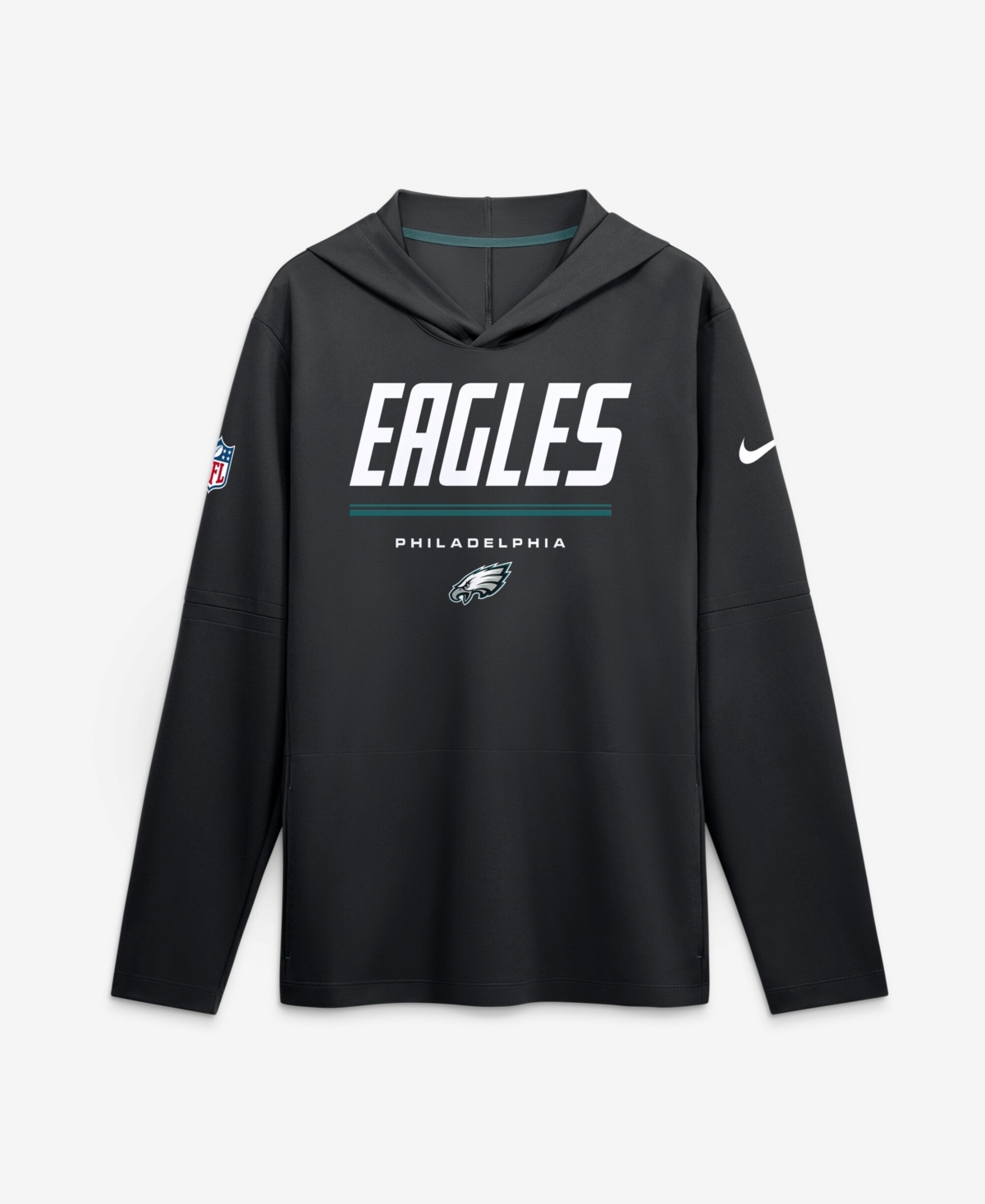 Nike Men's Black Philadelphia Eagles Sideline Game On Lightweight Long Sleeve Dri-fit Hoodie - Black, Teal