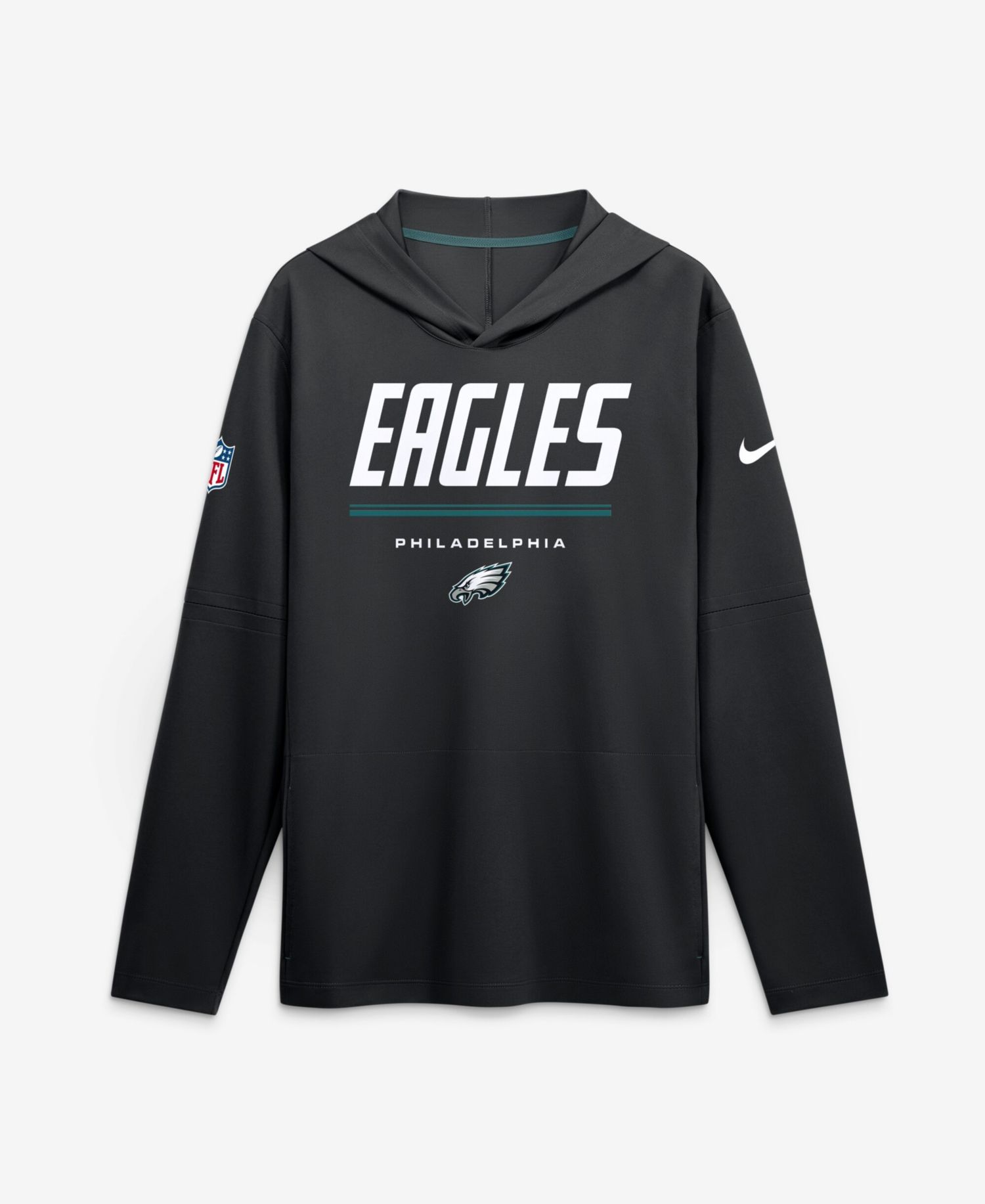 Men's Black Philadelphia Eagles Sideline Game On Lightweight Long Sleeve Dri-FIT Hoodie