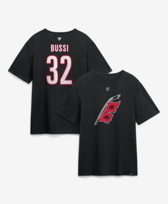 Men's Brandon Bussi Black Carolina Hurricanes Authentic Stack Name & Number T-Shirt