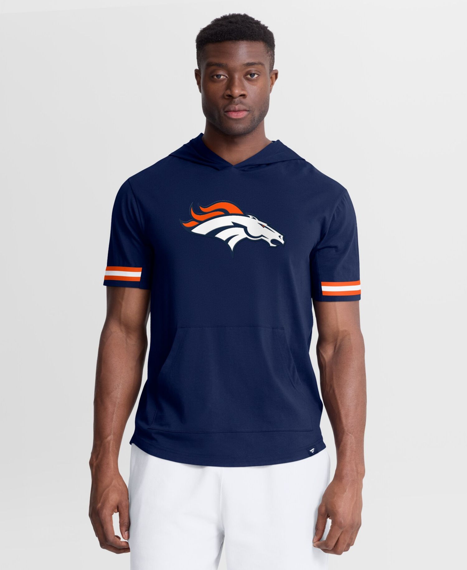 Men's Navy Denver Broncos Optimal Play Short Sleeve Hooded T-Shirt