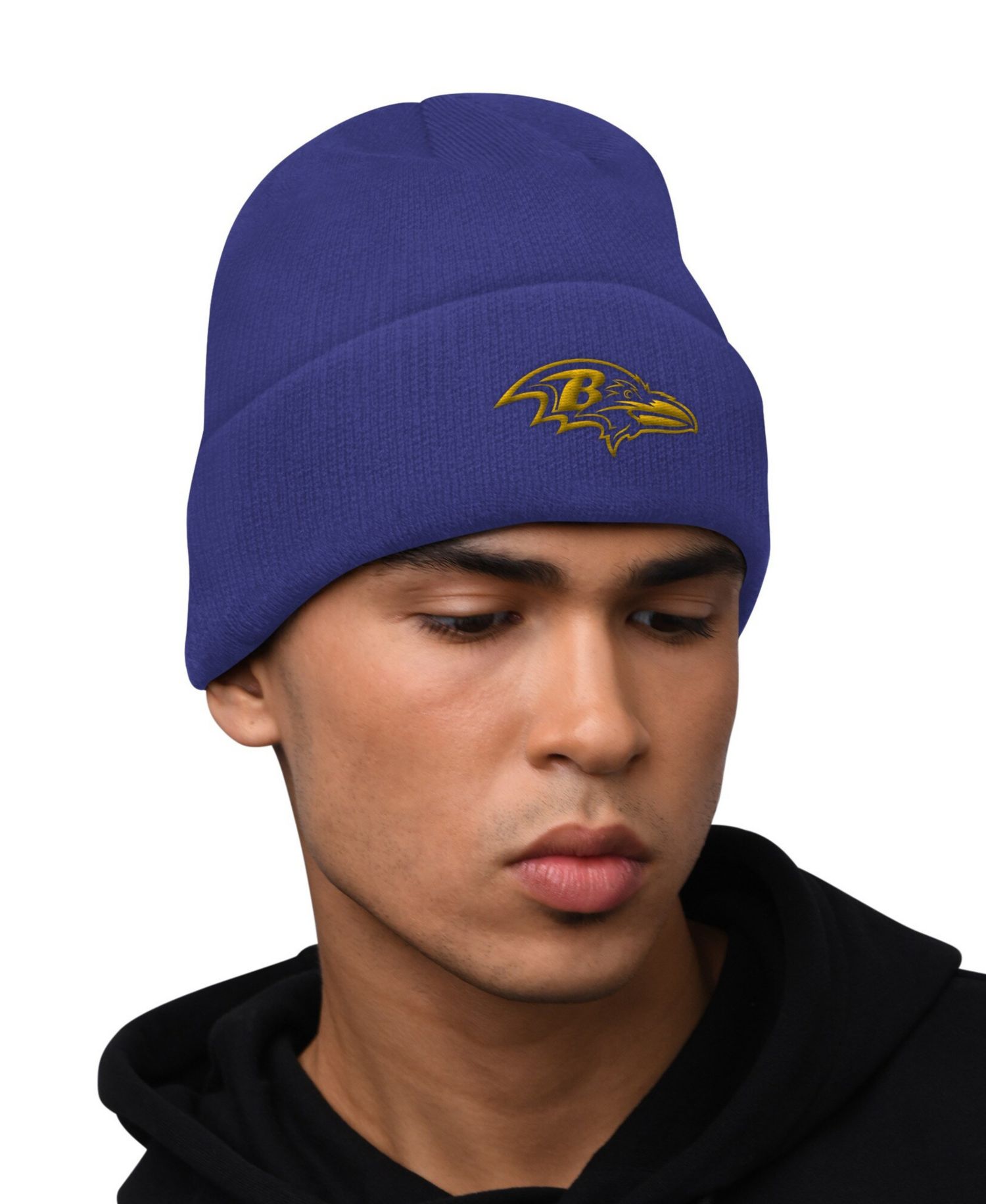 Men's Purple Baltimore Ravens Hoodie and Cuffed Knit Hat Combo Pack