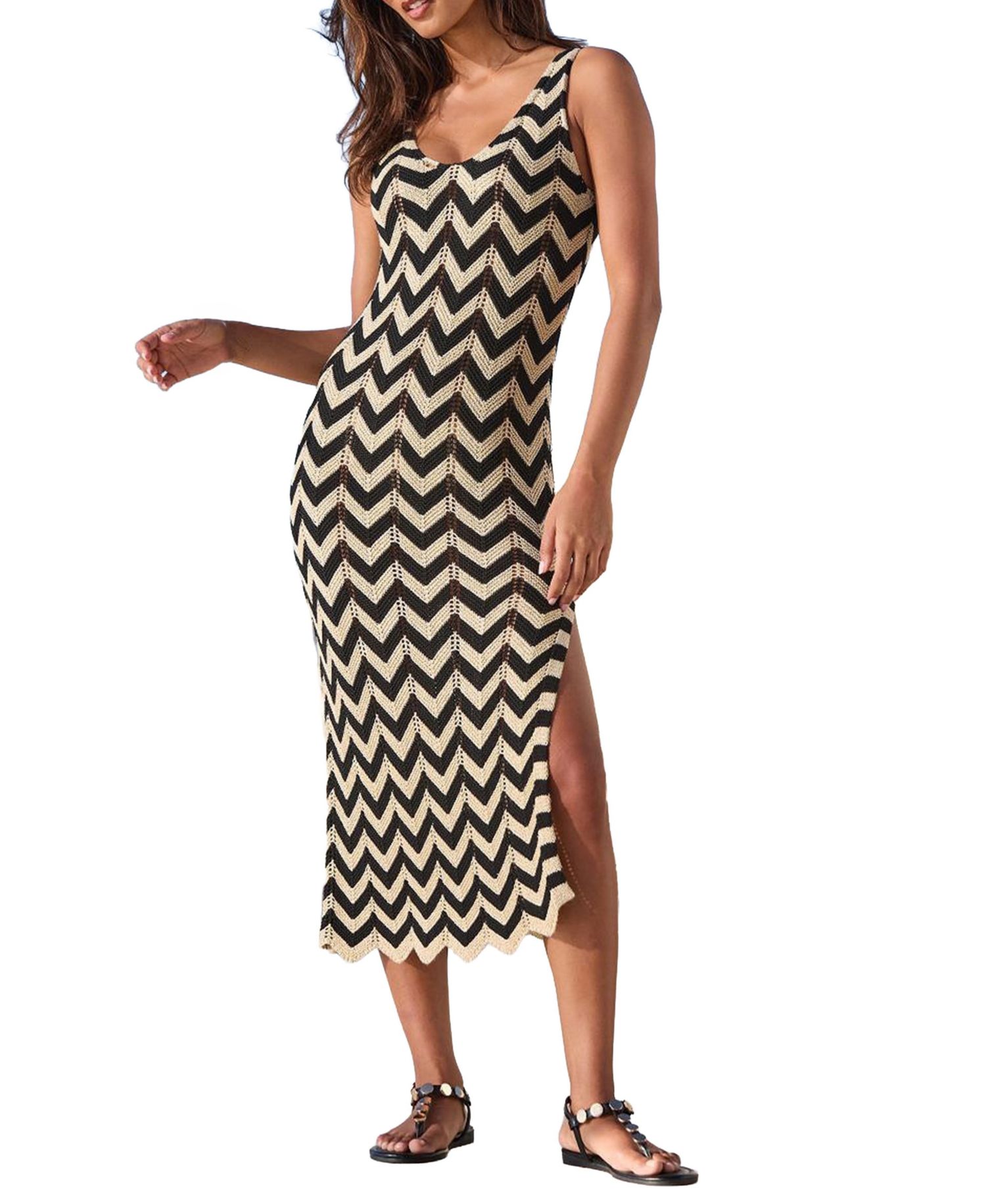 Women's Striped Chevron Midi Dress Everyday Comfort Swim Cover-Up