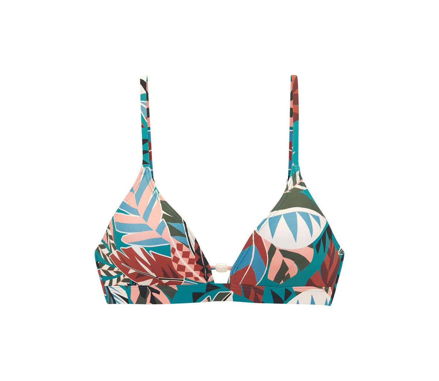 Women's Tropical Print Bead Detail Everyday Comfort Triangle Bikini Top