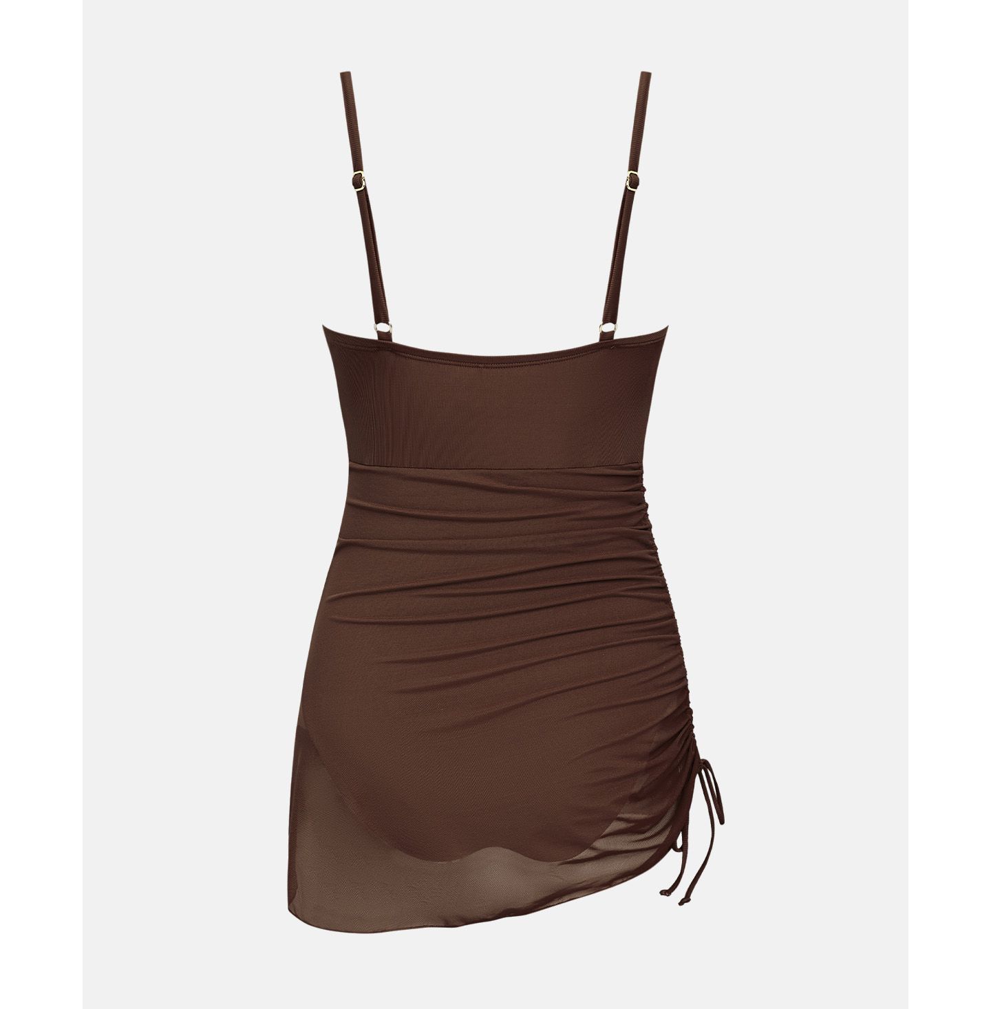 Женское платье Cupshe V-Neck Mesh Ruched Swim Dress, цвет: Чёрный — фото 5