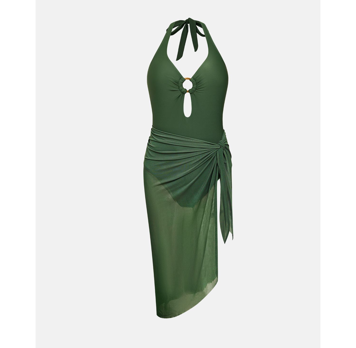 Women's Gentle Breeze Halter One-Piece Swim and Sarong Cover-Up Set