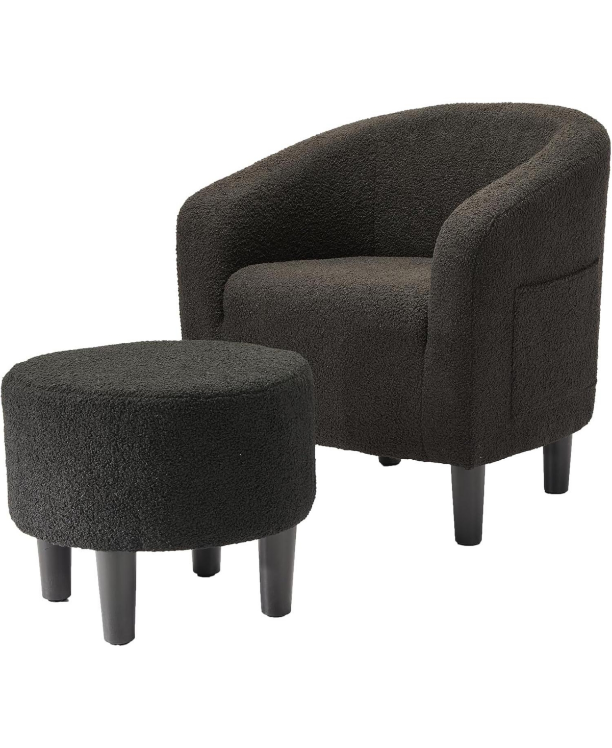 homfan Boucle Barrel Accent Chair with Ottoman, Modern Club Chair for Bedroom Reading Room