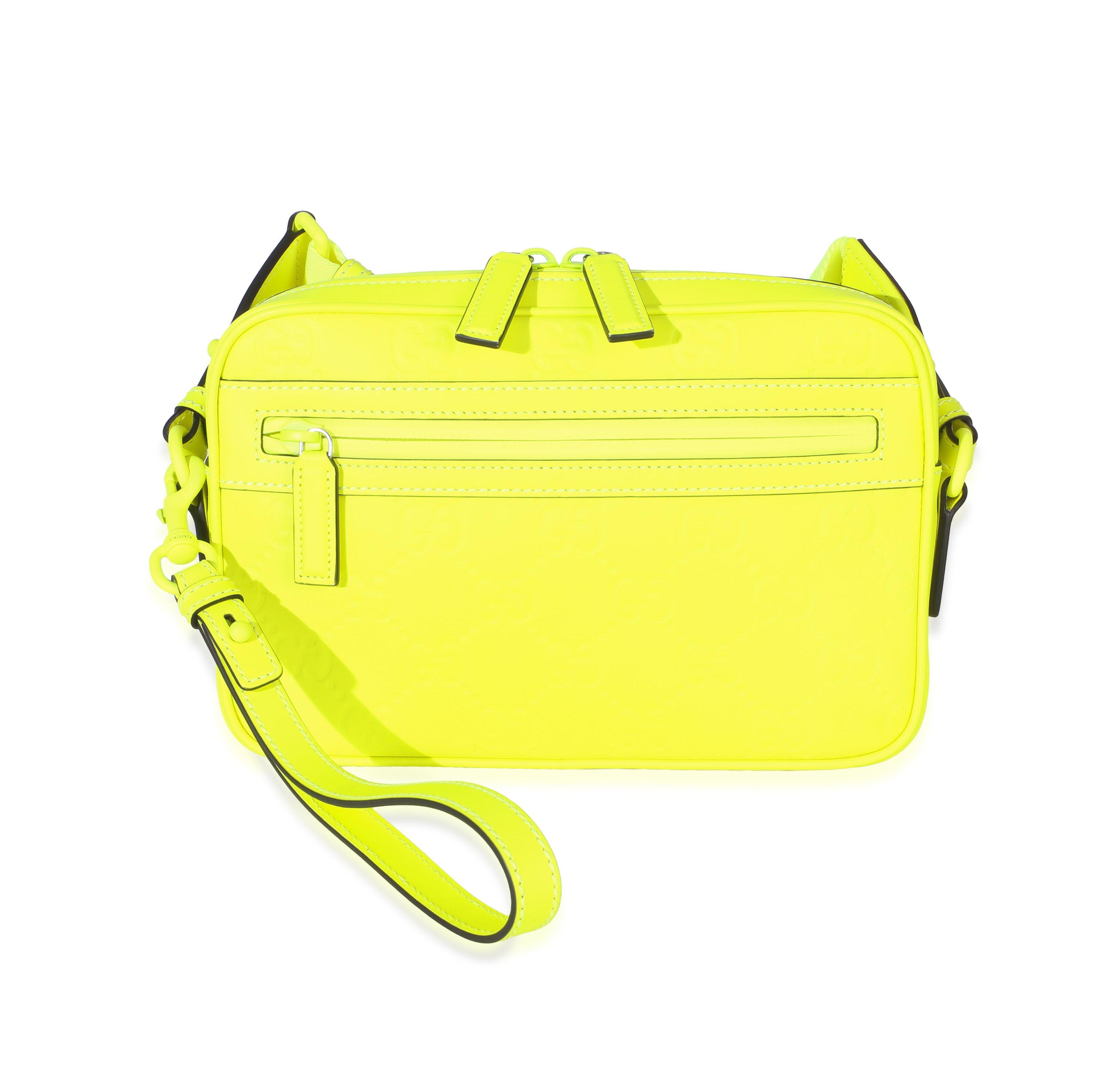 Pre-Owned Gucci Fluorescent Yellow Rubber Effect Monogram Gg Crossbody Bag