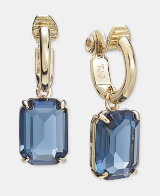 Stone Charm Clip-On Hoop Earrings 