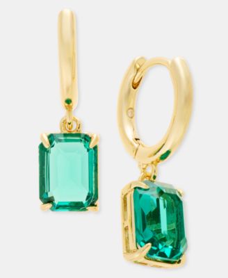 Emerald Crystal 12MM Huggie Drop Earrings