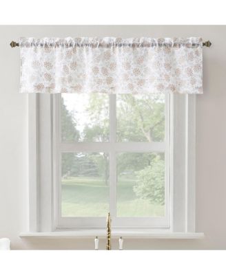 Jacqueline Tonal Floral Puff Print Semi-Sheer Rod Pocket Kitchen Curtain Valance