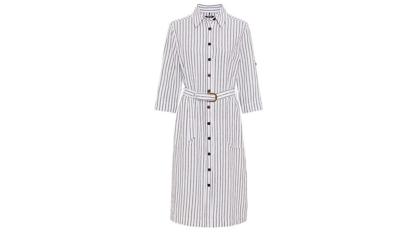 Женское платье Olsen Stripe Midi Linen-Cotton Blend Shirt Dress, цвет: Тёмный коричневый — фото 3