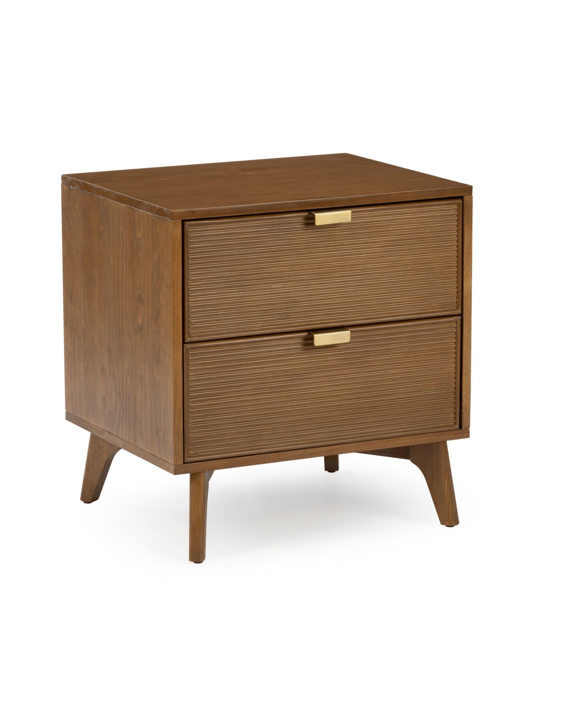 Plank+Beam Linea Tambour 2 Drawer Nightstand with Brass Pull, Pecan