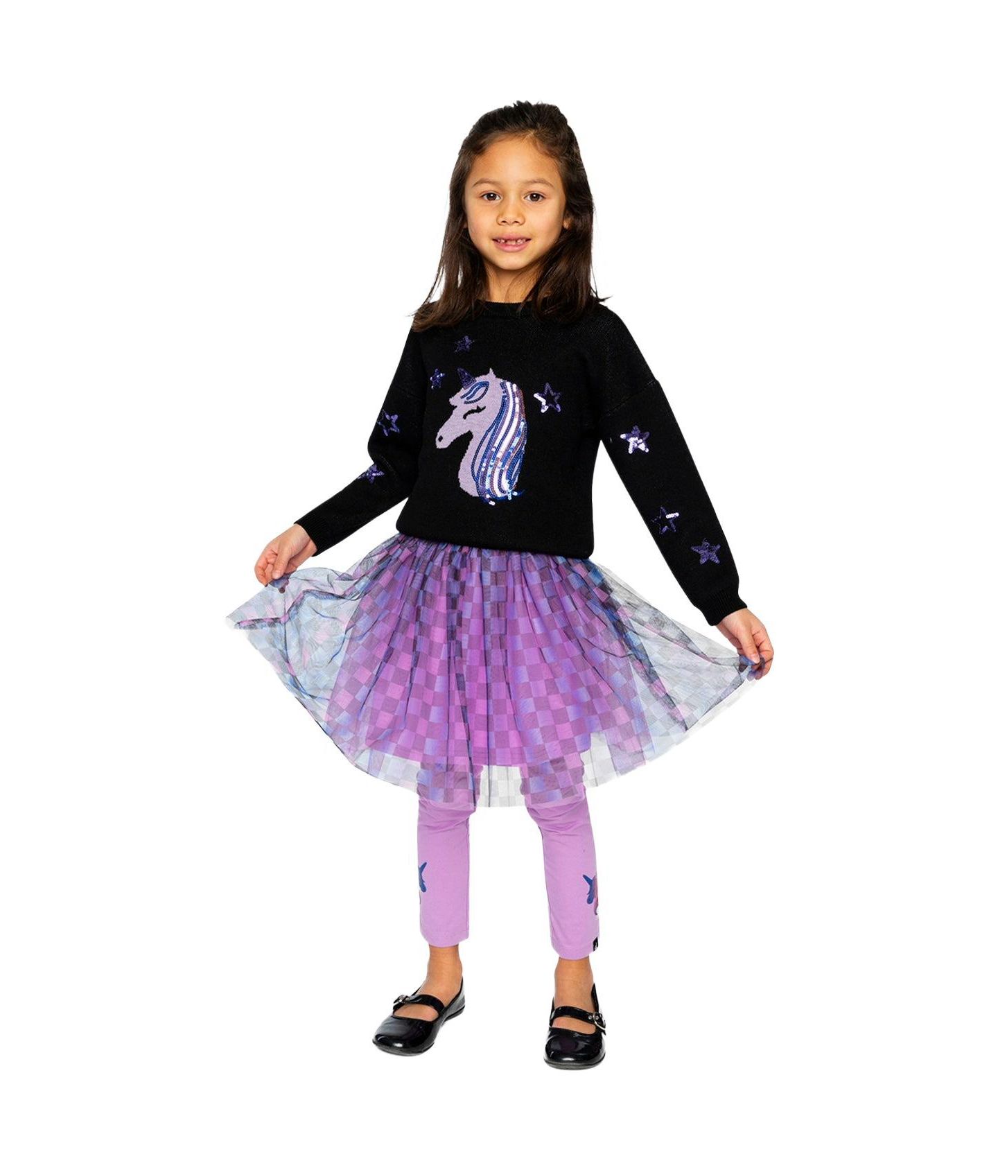 Юбка Deux par Deux (size 2T to 5T)Skirt Checkered для девочек-малышей, цвет: Чёрный с принтом — фото 6