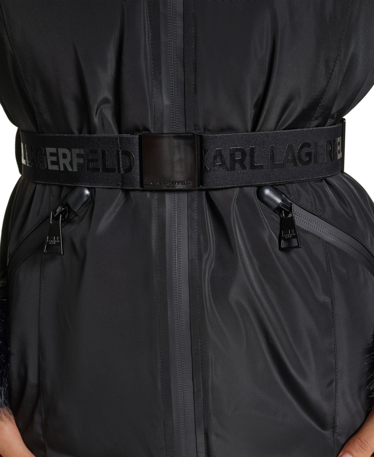 Women's Faux-Fur Trim Cuff and Hood Belted Puffer Jacket