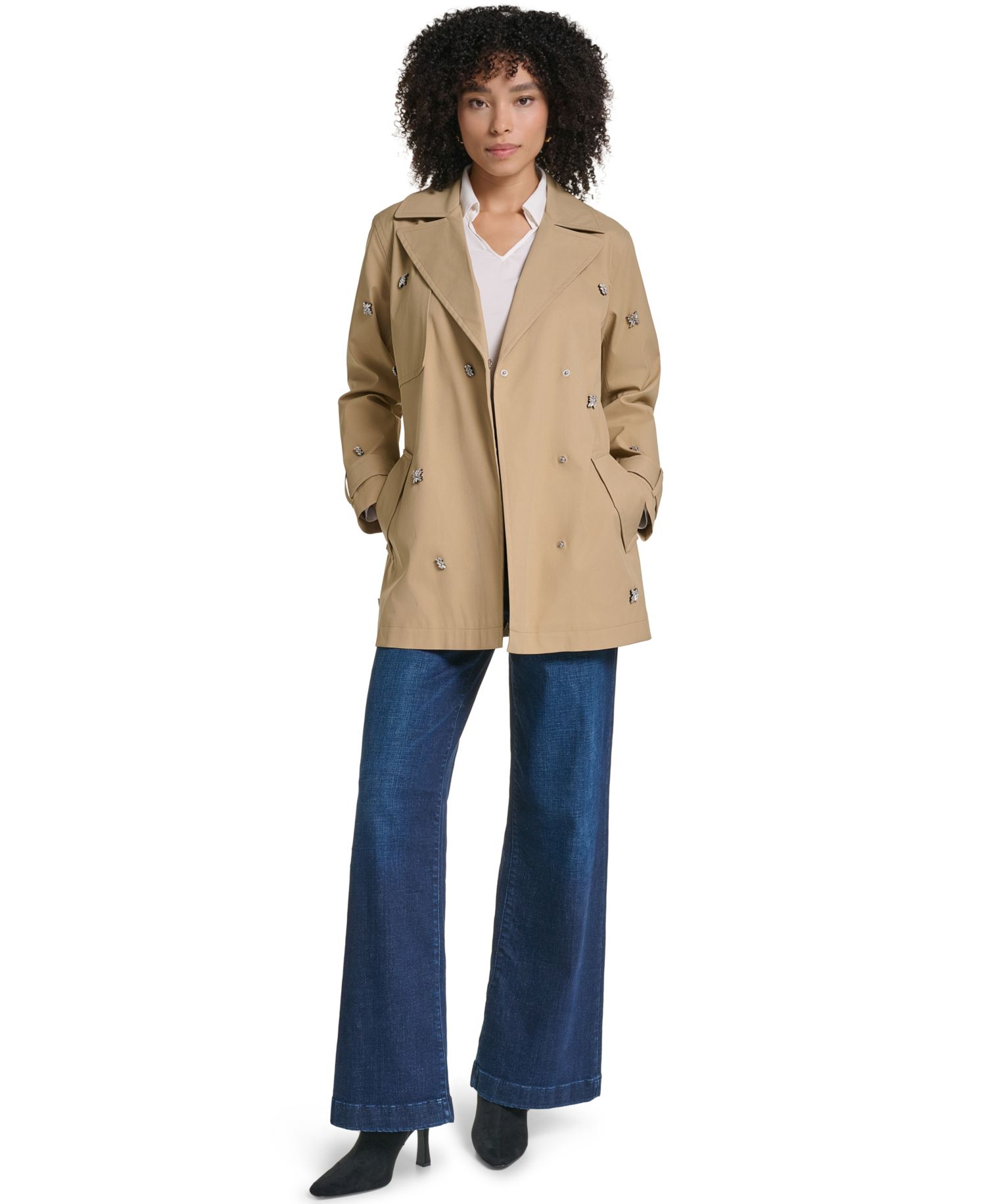 Women's Embellished-Belted Trench Coat
