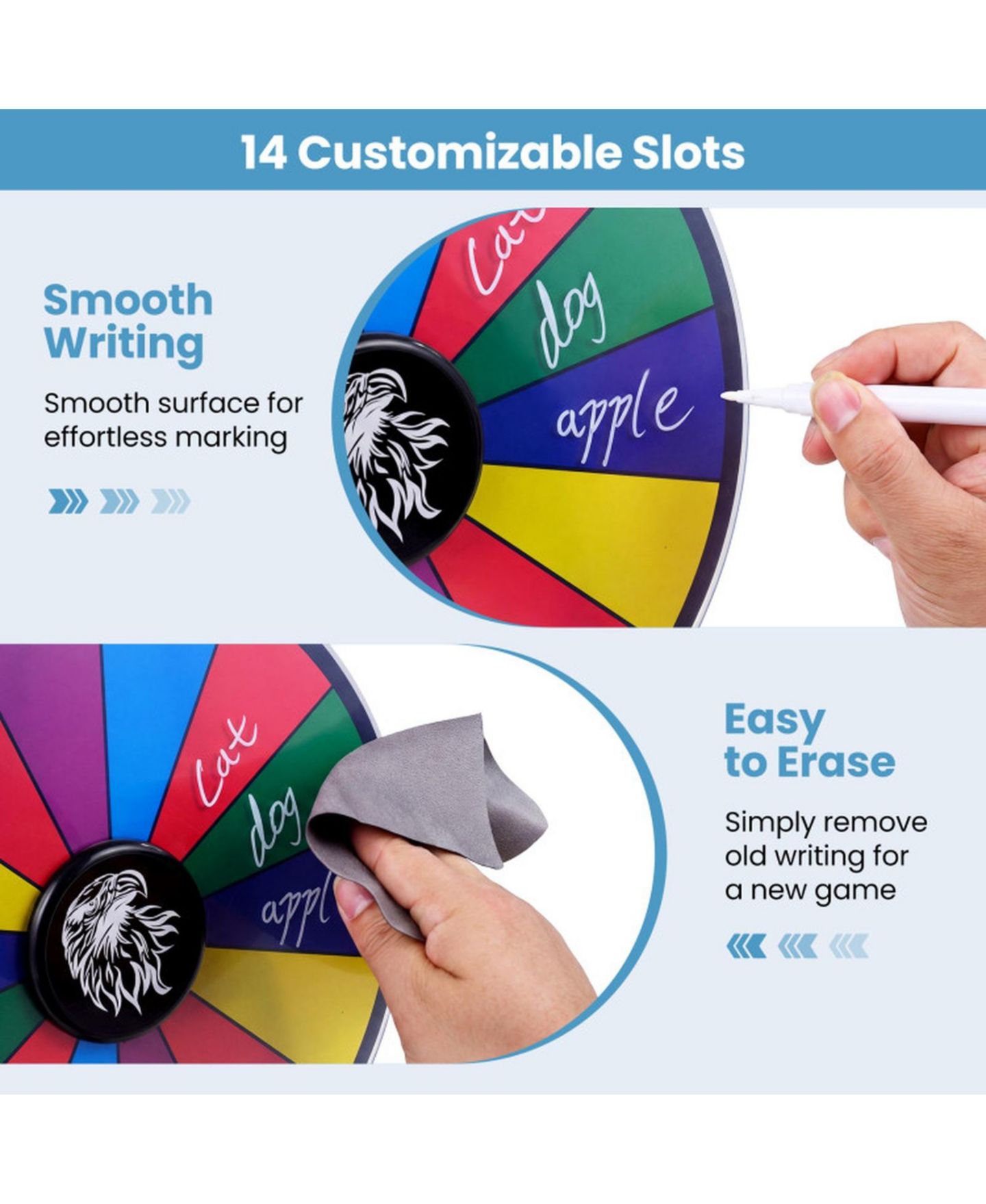 Детская игрушка HONGGE 14-Slot Rewritable Blackboard Spinning Prize Wheel, Ages 3+, цвет: Чёрный — фото 4
