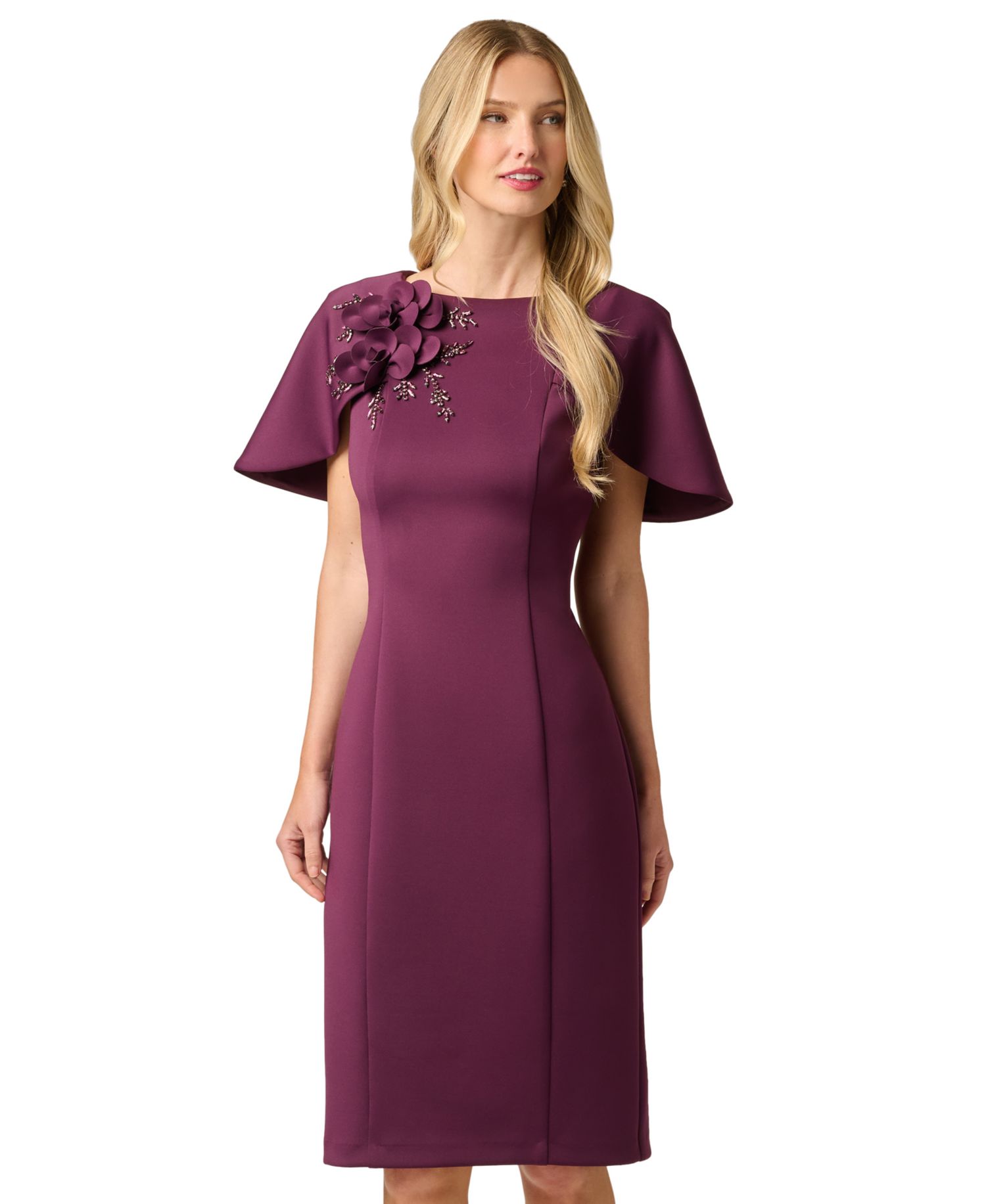 Petite Scuba Sheath Boat Neck Dress