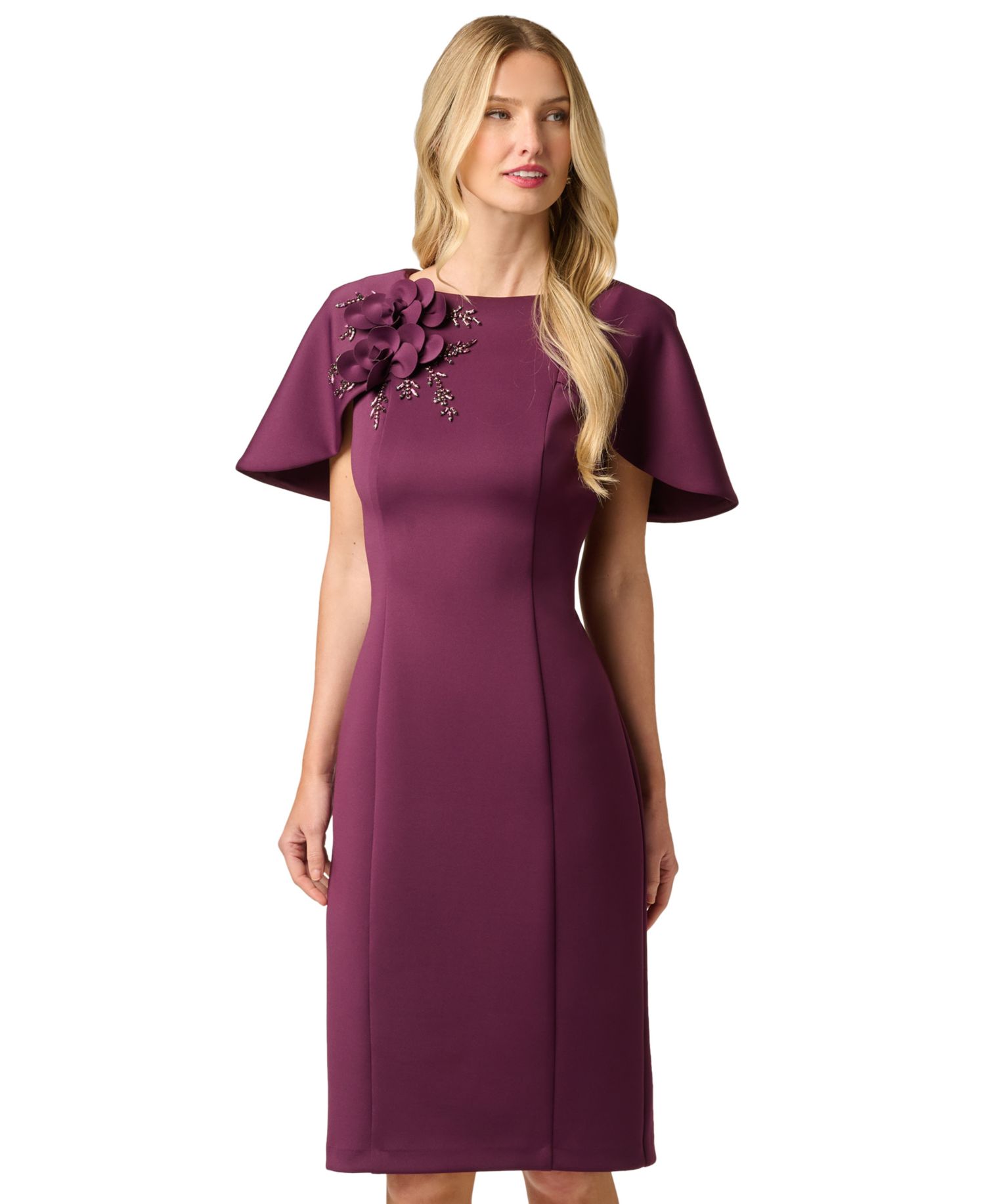 Women's Cape Sleeve 3D Floral Sheath Dress