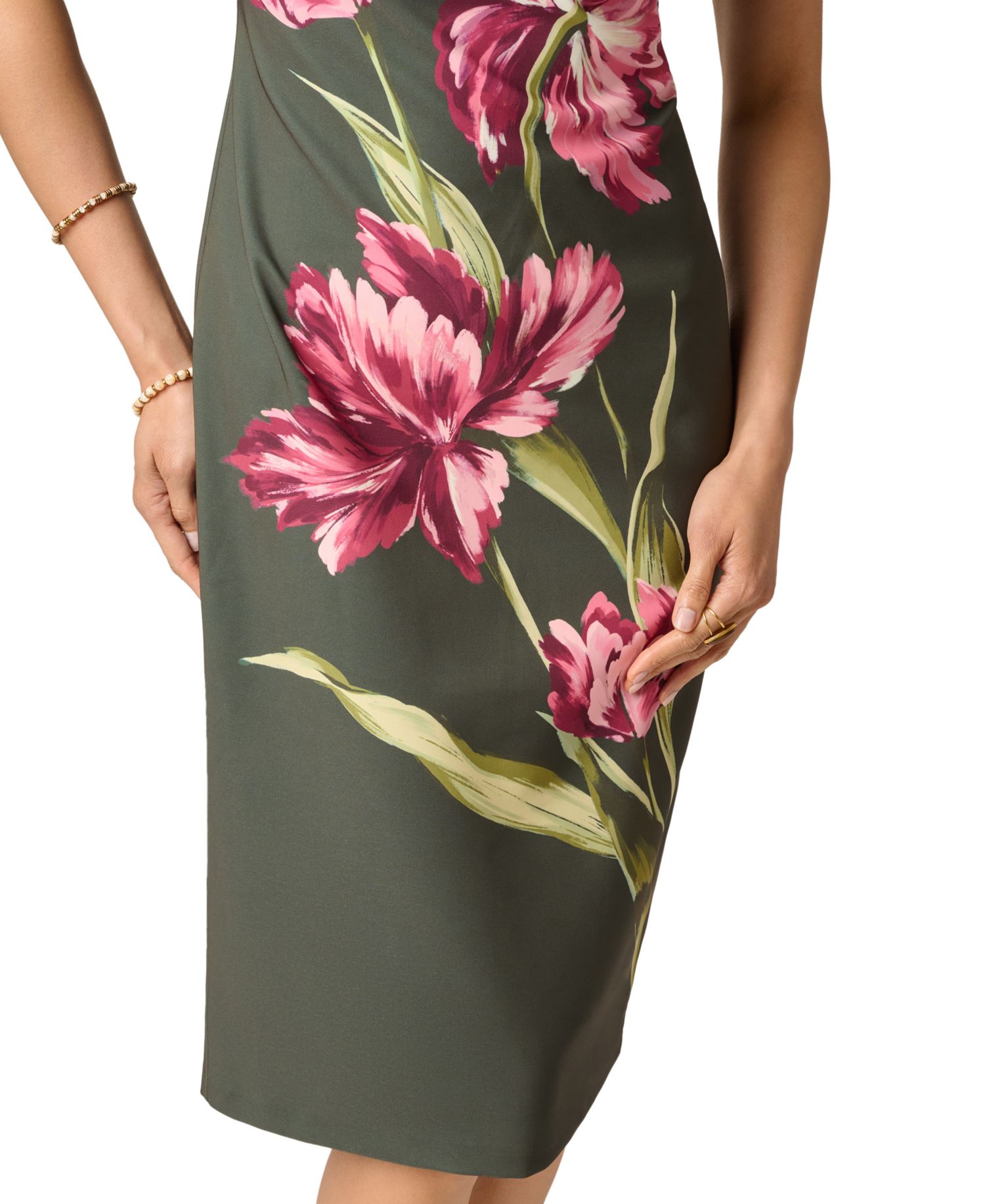 Women's Floral Crepe Asymmetrical Midi Dress