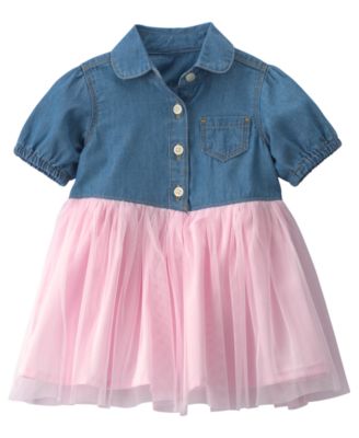 Baby Girls' Chambray Tulle Short-Sleeve Dress and Bloomers, 2-Piece Set