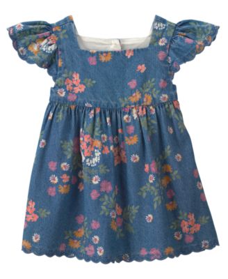 Baby Girls' Floral Denim Short-Sleeve Dress and Bloomers, 2-Piece Set