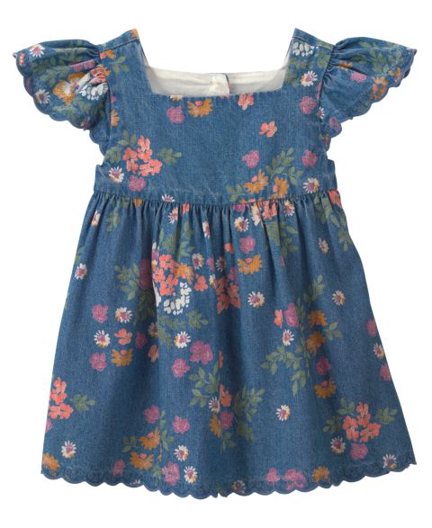 Детский комплект OshKosh B'gosh для девочки: джинсовое платье с цветами и панталоны, цвет: Тёмная варка