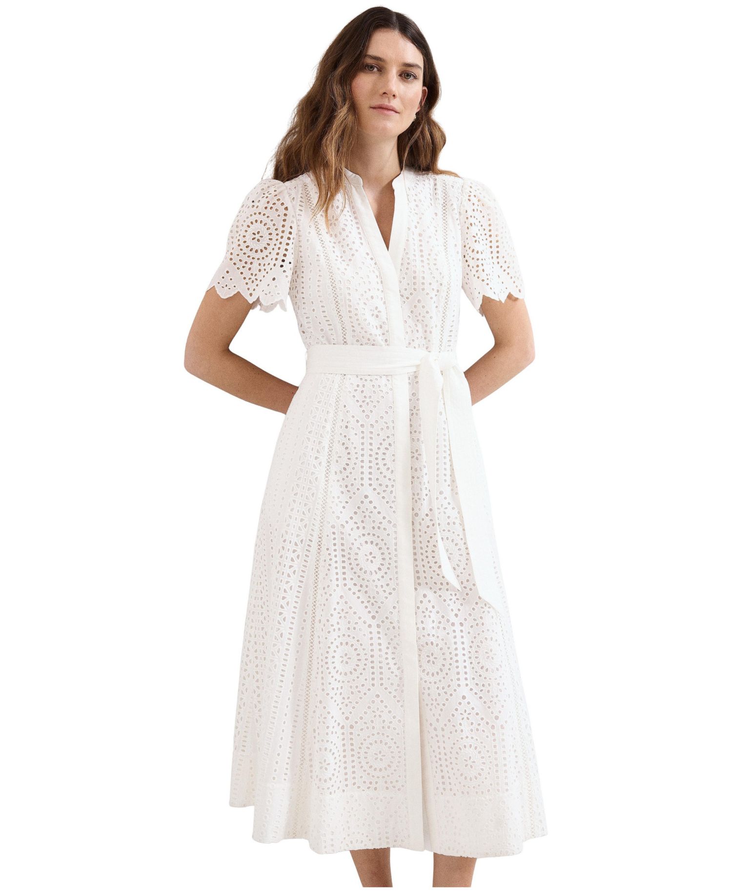 Women's Aletta Eyelet A-Line Tie-Waist Midi Dress