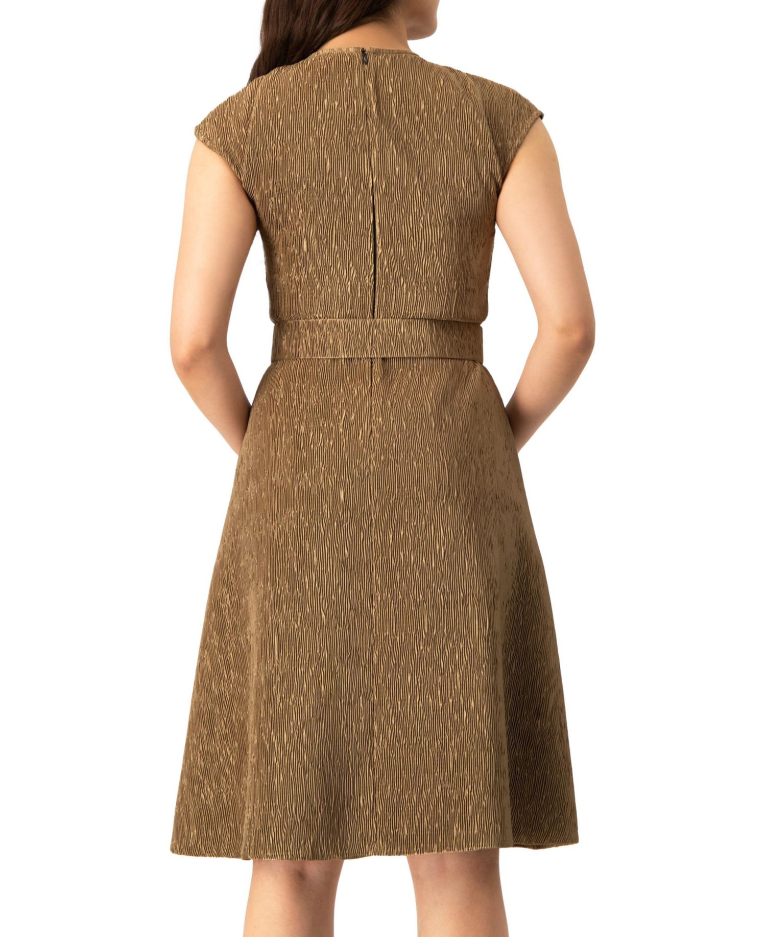 Women's Textured Belted A-Line Dress, Cap Sleeve Fit-and-Flare with Buckle Belt