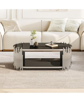 Luxury Glass Oval Coffee Table with Organ Pipe Design
