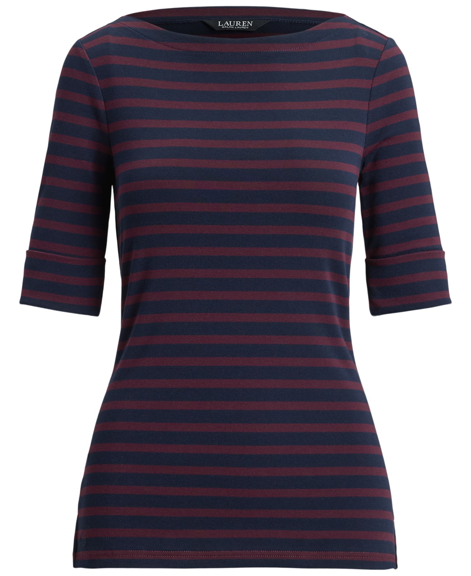 Petite Striped Stretch Cotton Boat Neck Top