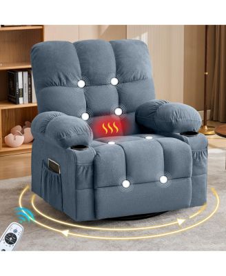 Oversized Swivel Massage Recliner with Lumbar Heat, USB Port, and Side Pocket