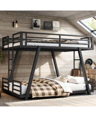 Full over Full Metal Bunk Bed with Dual Side Ladders