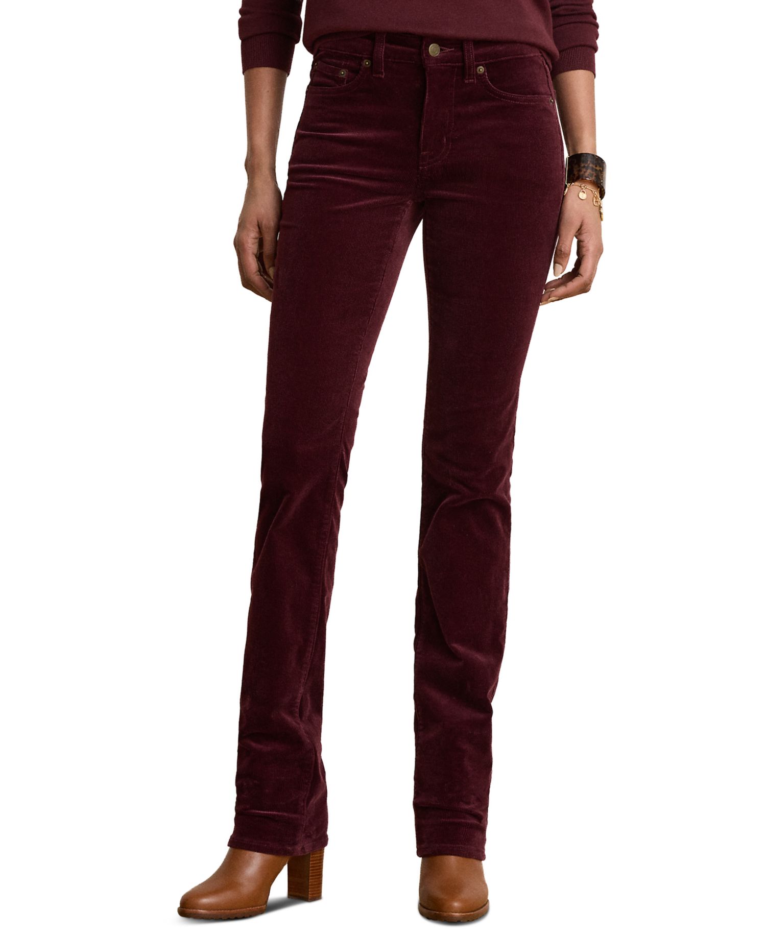 Women's Mid-Rise Slim-Straight Corduroy Pants