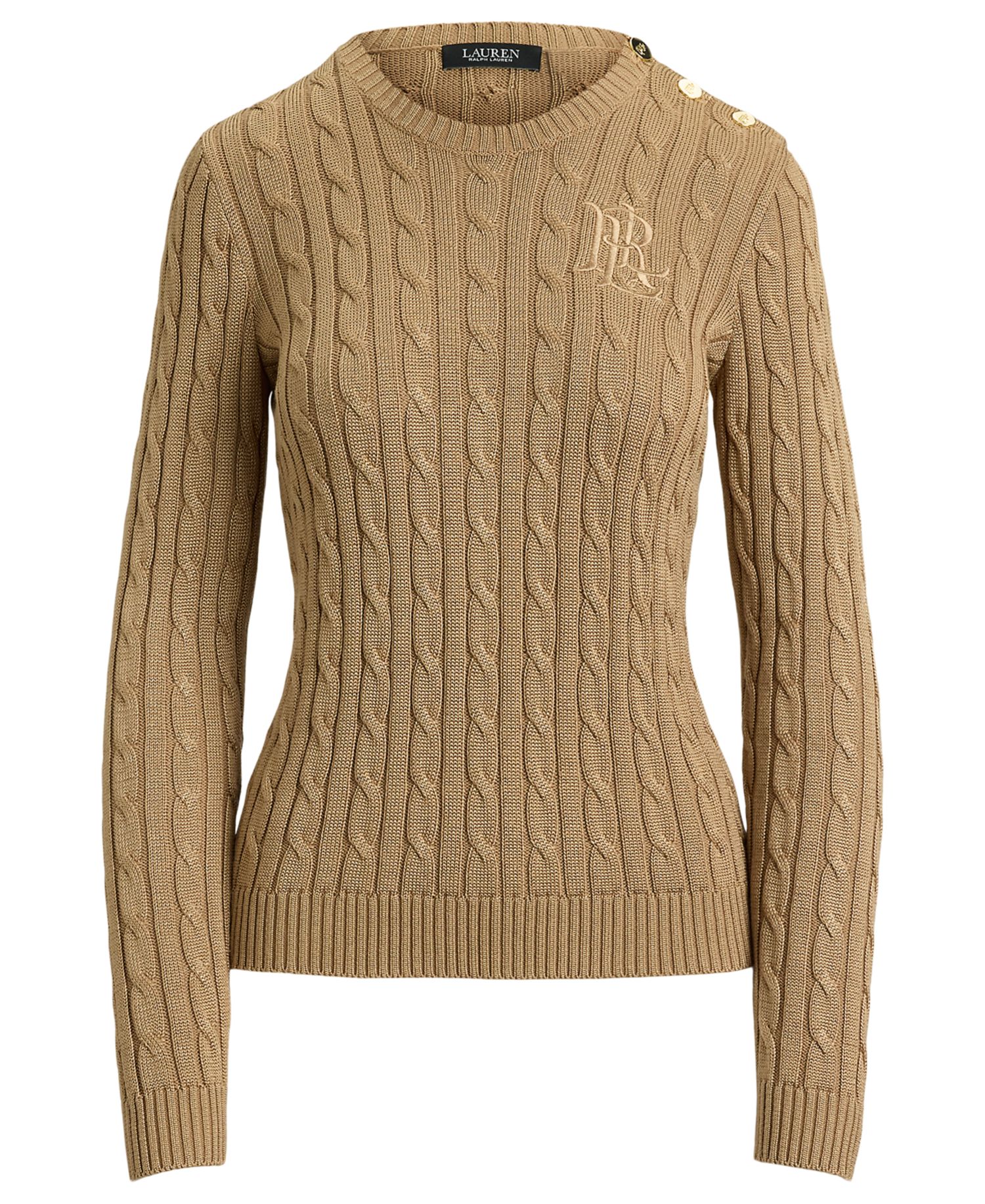 Petite Button-Trim Cable-Knit Sweater