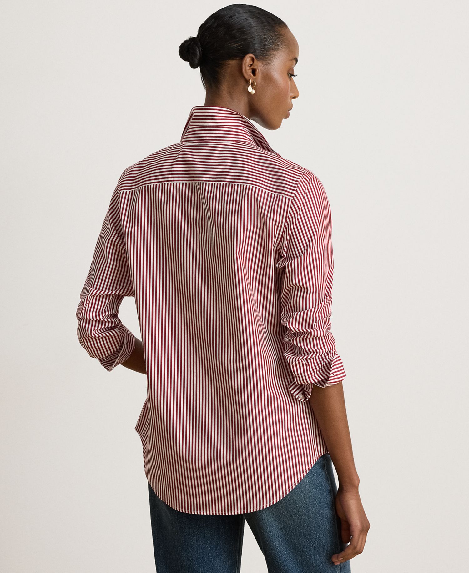 Petite Striped Long-Sleeve Point-Collar Shirt